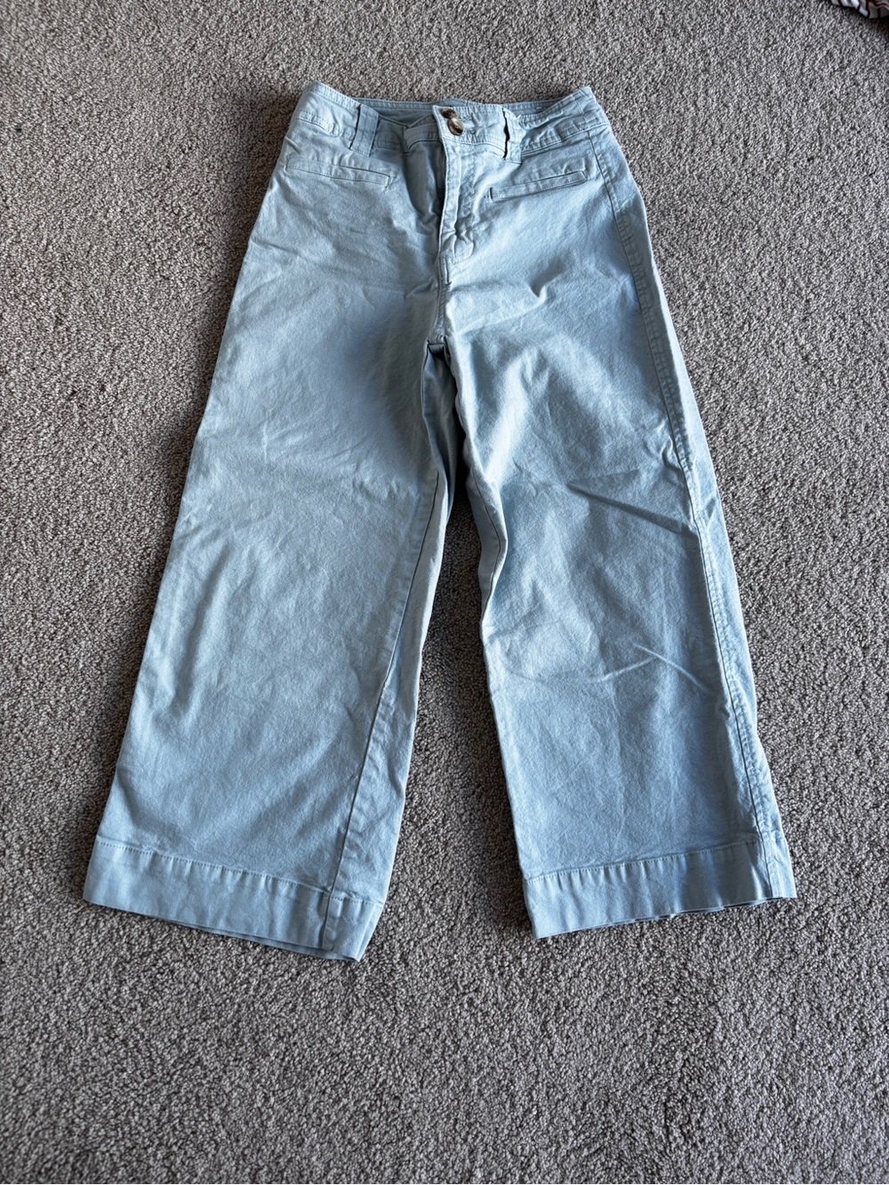 Light Blue Wide Leg Cropped Pants